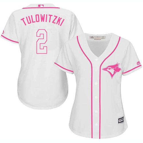 Blue Jays #2 Troy Tulowitzki White/Pink Fashion Women's Stitched MLB Jersey - Click Image to Close